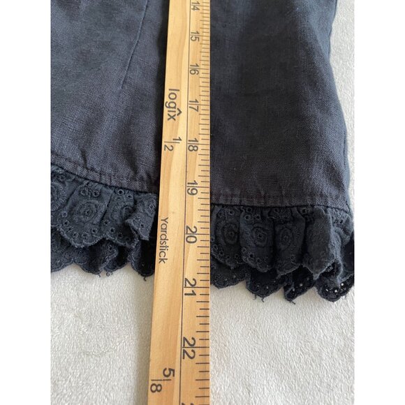 Relativity Womens 100% Linen Ruffle Cardigan PM Black Lace Trim & Tie Whimsigoth - Picture 4 of 9